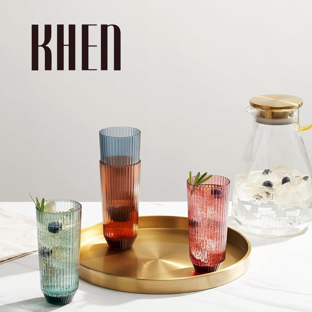 Shatterproof Ribbed Drinking Glasses , Dishwasher Safe, Tall | Set of 4 | Unbreakable BPA-free Plastic, 12OZ