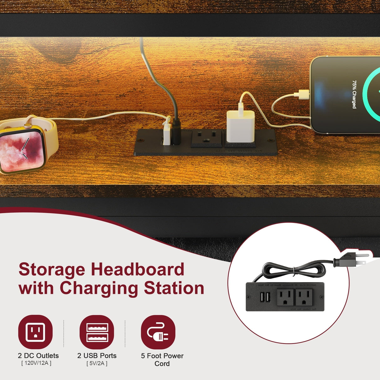 Full Size Metal Platform Bed Frame with Adjustable Upholstered Headboard