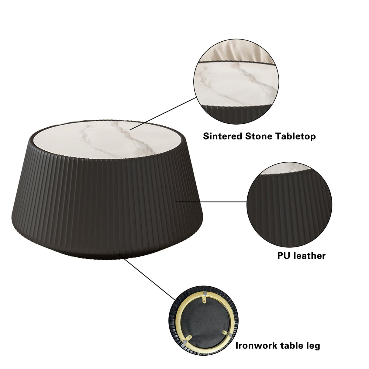 Light Sintered Stone Top Cup Shape Leather Coffee Table