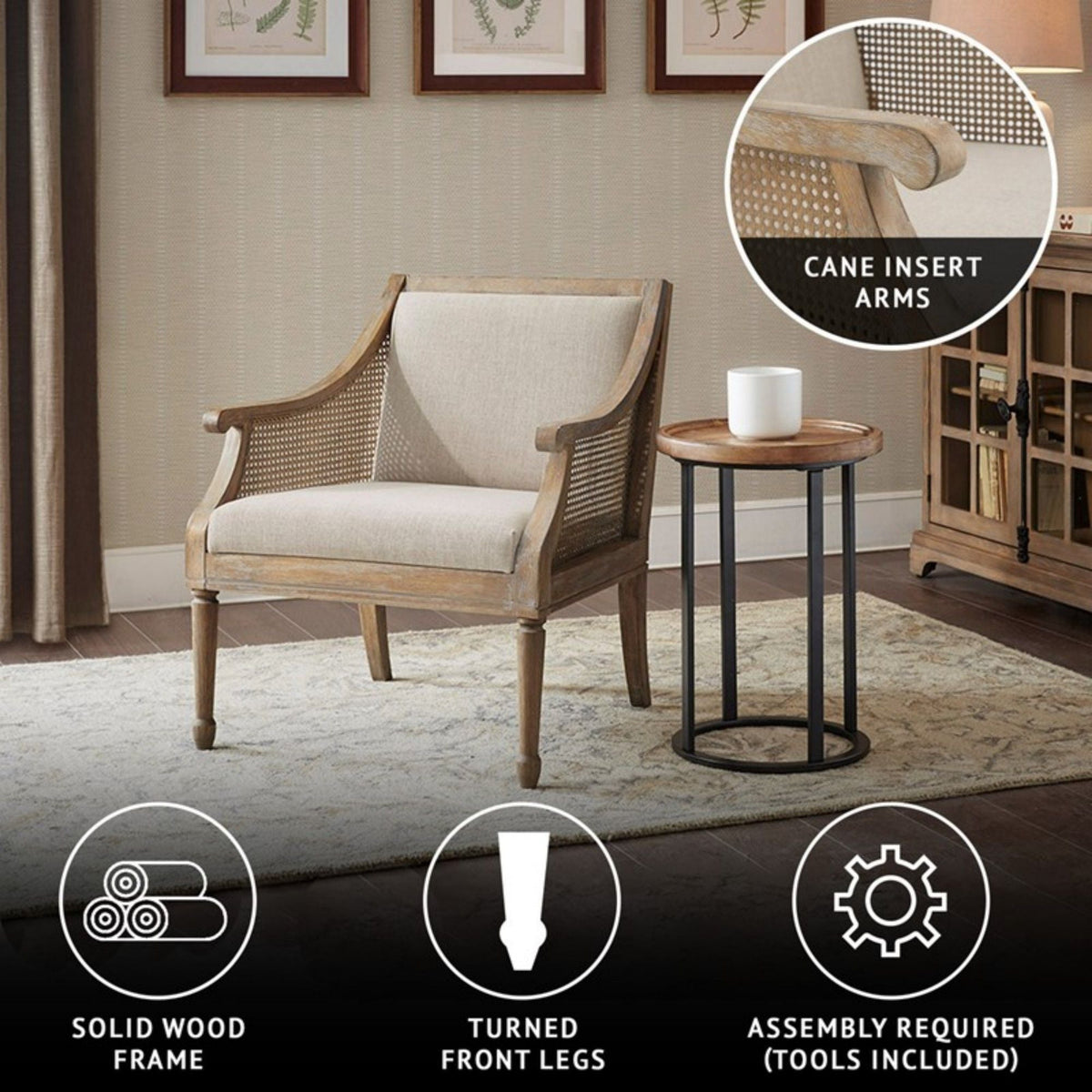 Transitional Cane Accent Armchair And Back Cushion - Natural