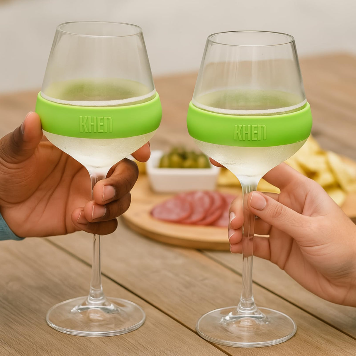 Stemmed Acrylic Cooling Wine Glasses 14oz | Set of 2 | Green
