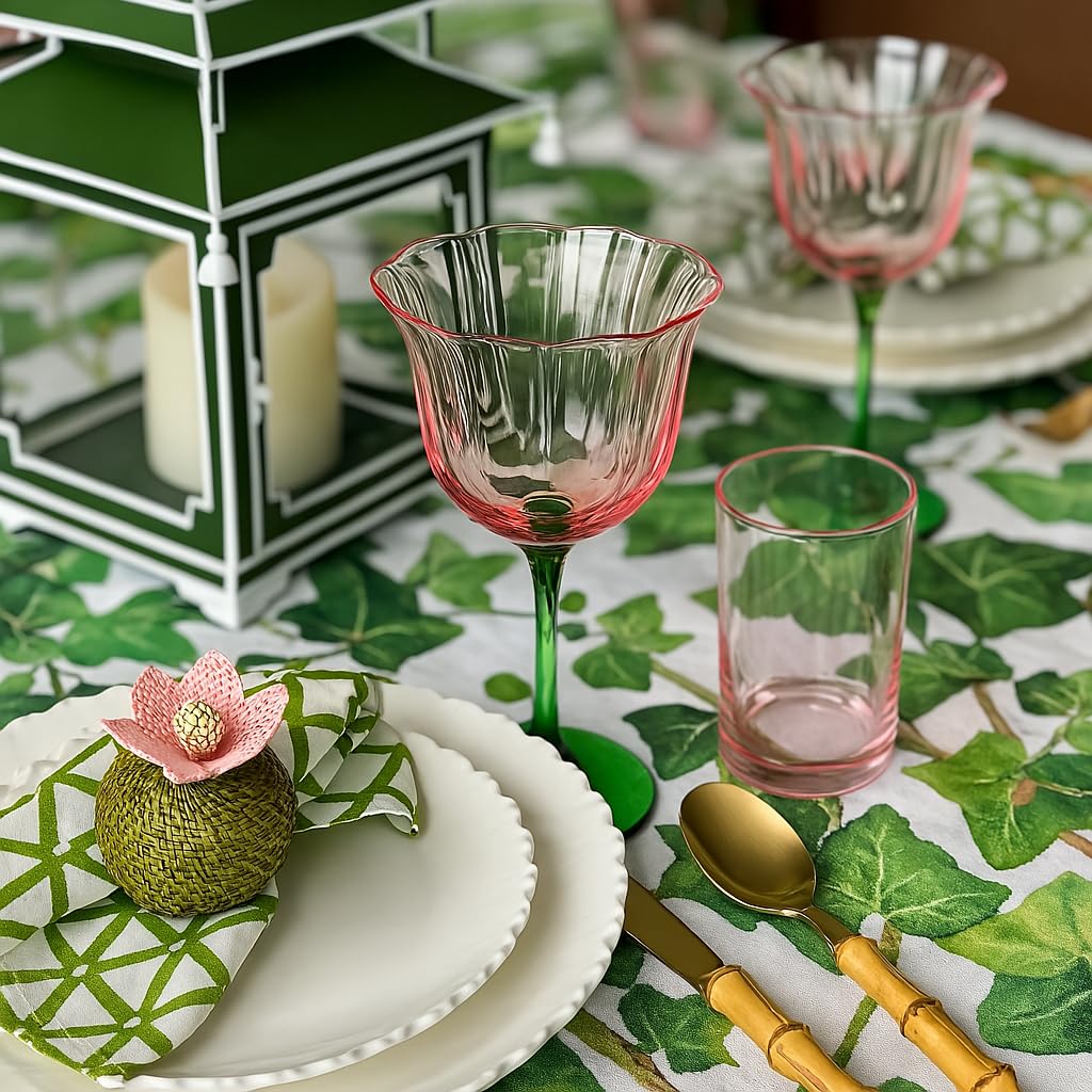 Khen Blossom Pink Tulip Wine Glasses Set of 2, Hand Blown Colored Crystal