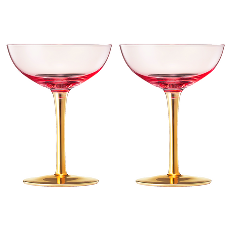 Deco-Champagne-Coupe-Cocktail-Glassware,-Pink,-Set-of-2-Champagne-Glasses