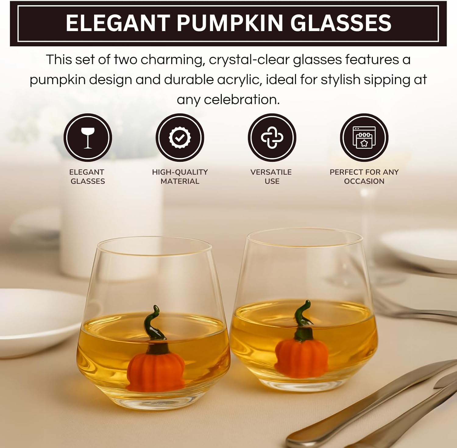 Pumpkin Glass Set Fall Drinkware 12oz Clear