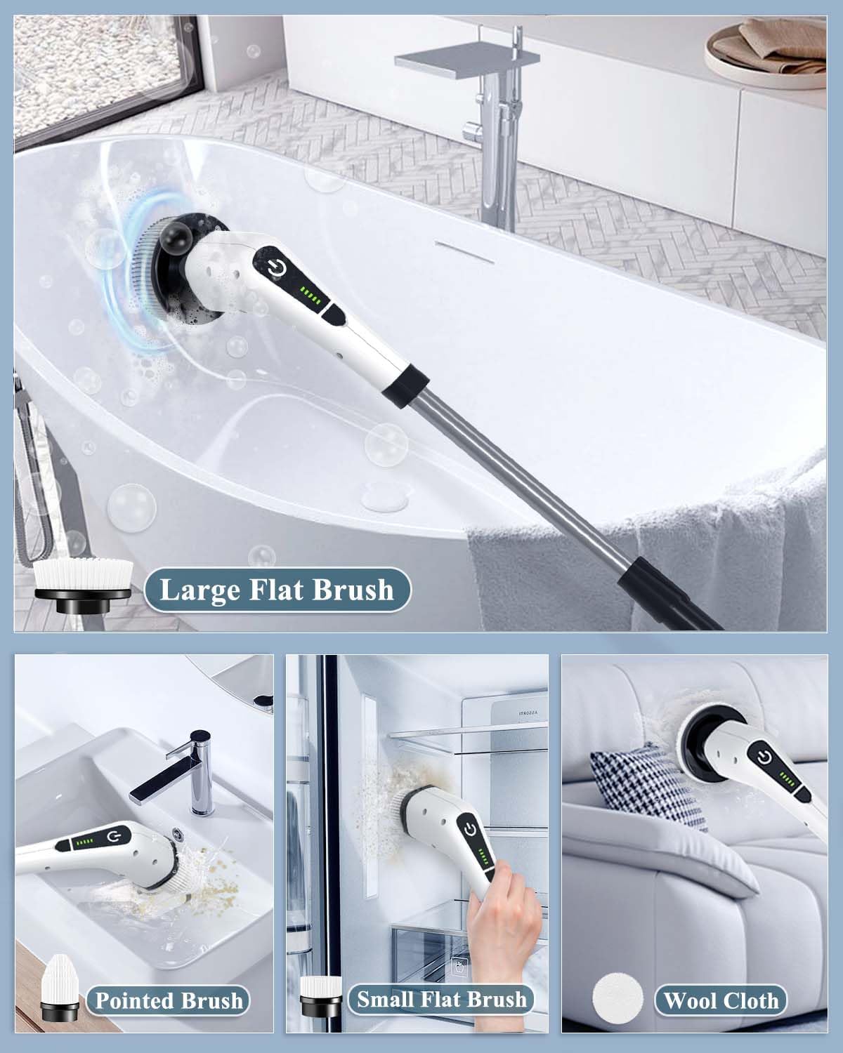 Cordless Power Shower Scrubber - Electric Cleaning Brush for Tile & Tub