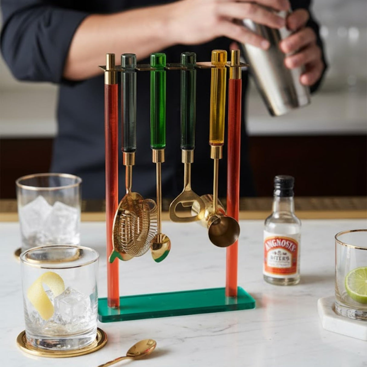 5-PC Gold Bartender Kit with Stand & Color Handles