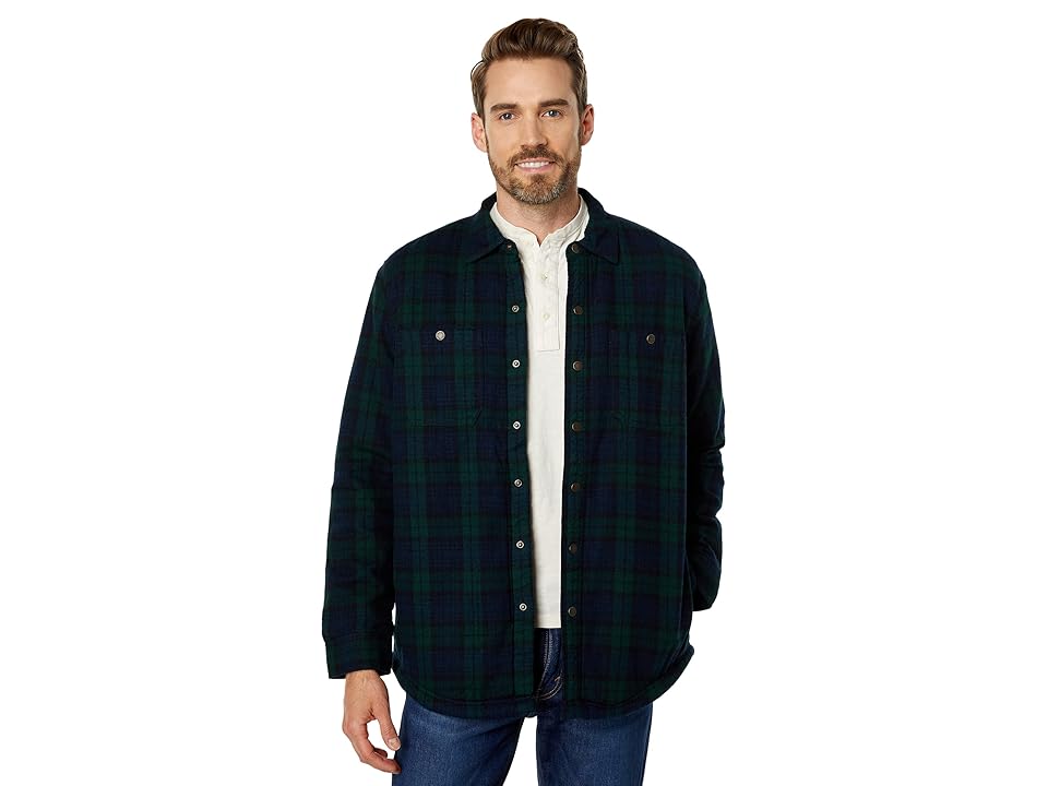 LL Bean Men's Sherpa Lined Black Watch Plaid Flannel Shirt