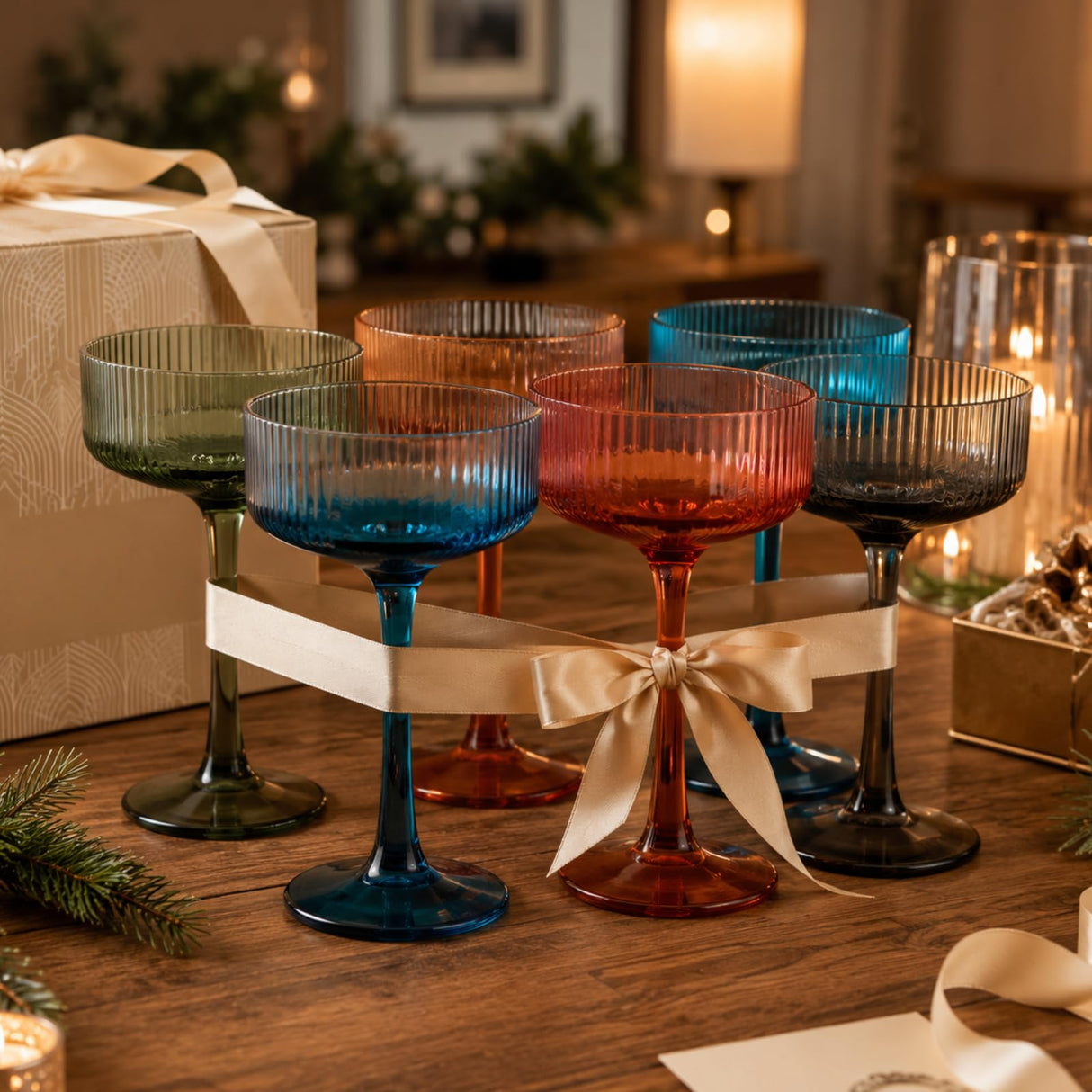 Eze Acrylic Ribbed Champagne Coupe, Cocktail Glassware, Set of 6