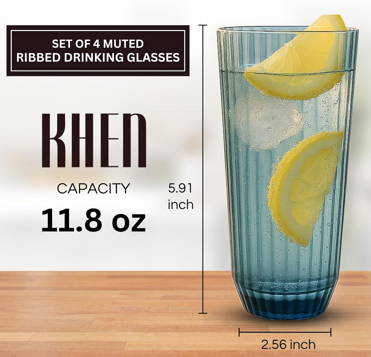 Shatterproof Ribbed Drinking Glasses , Dishwasher Safe, Tall | Set of 4 | Unbreakable BPA-free Plastic, 12OZ