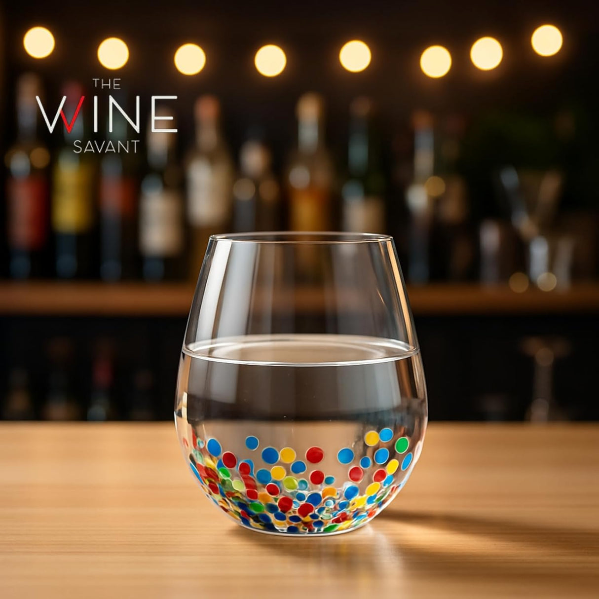 The Wine Savant Mexican Wine Glasses Hand Blown Confetti Rock - Clear