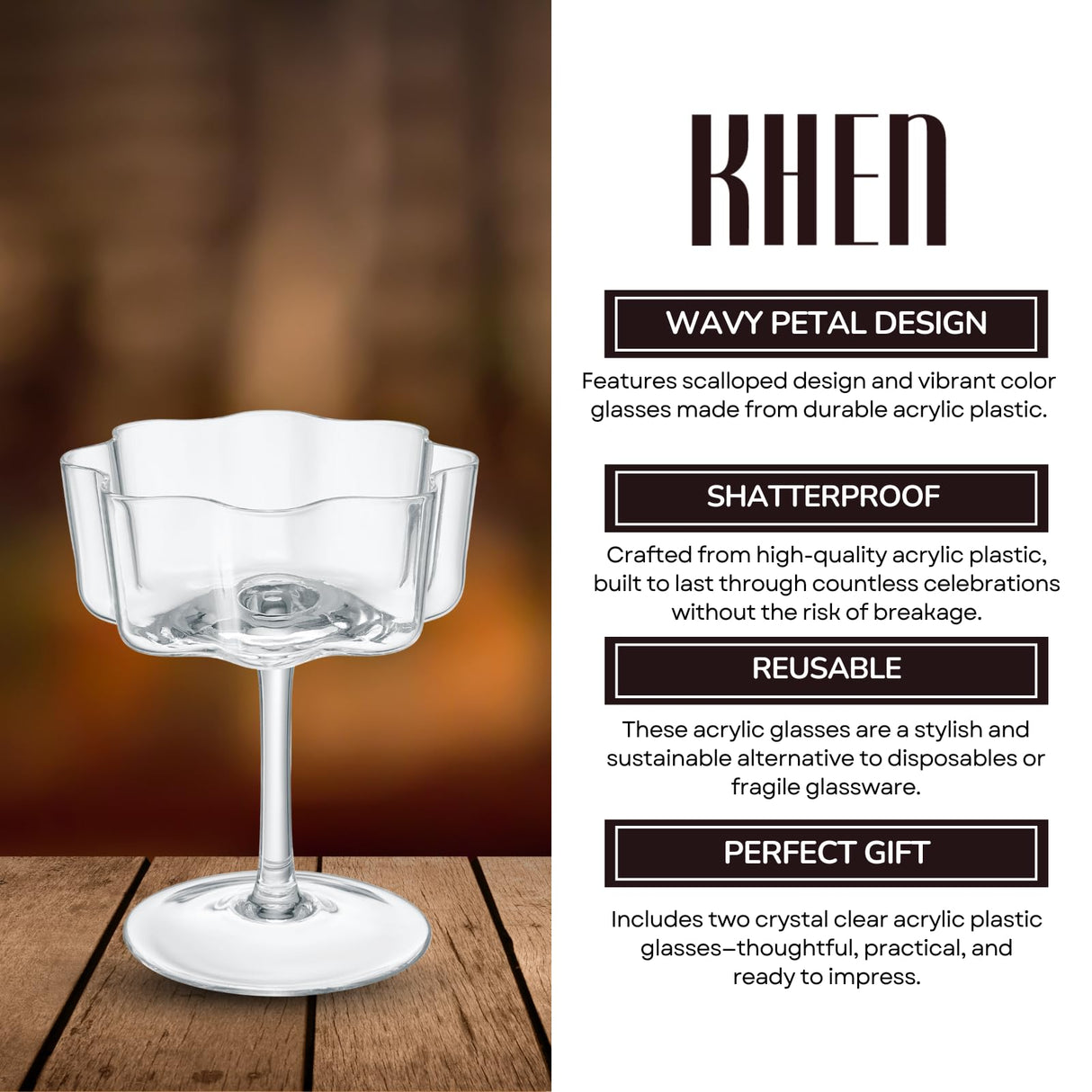 Flower Wave Coupe Cocktail Colored Glasses | Set of 2 | Clear