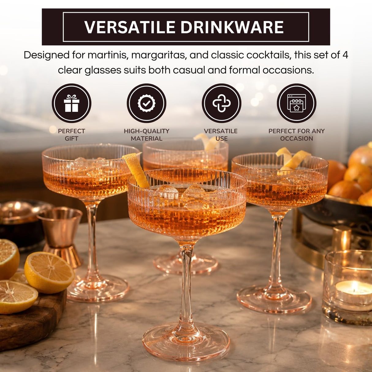 Madrid Acrylic Champagne Coupe Cocktail Glassware, Set of 4