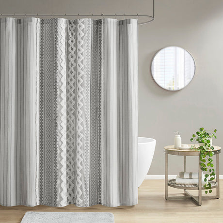 72" x 72" cotton printed shower curtain with chenille - Tuesday Morning - Shower Curtains
