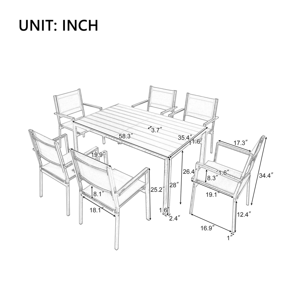6-Person Modern Steel Outdoor Dining Set