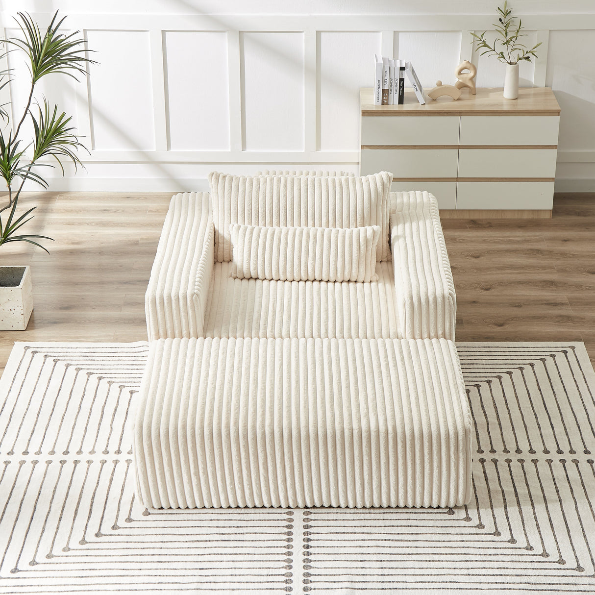 75-Inch Corduroy Sofa Lounge Chair with Removable Footrest