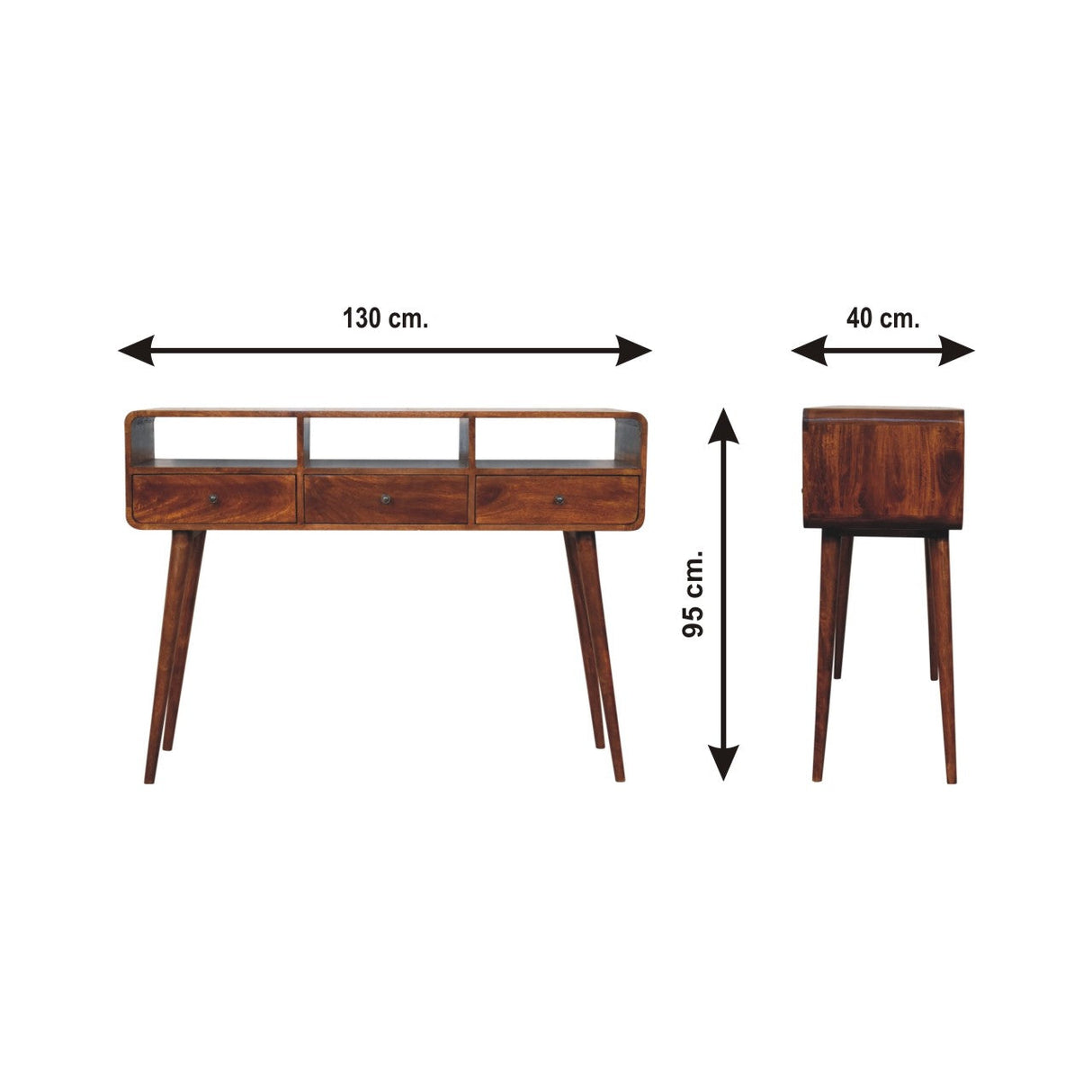 Solid Wood Triple Curved Chestnut Console Table
