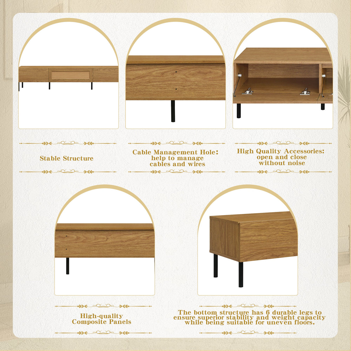 Boho TV Stand for TVs Up to 80" with Rattan Decoration and Metal Legs