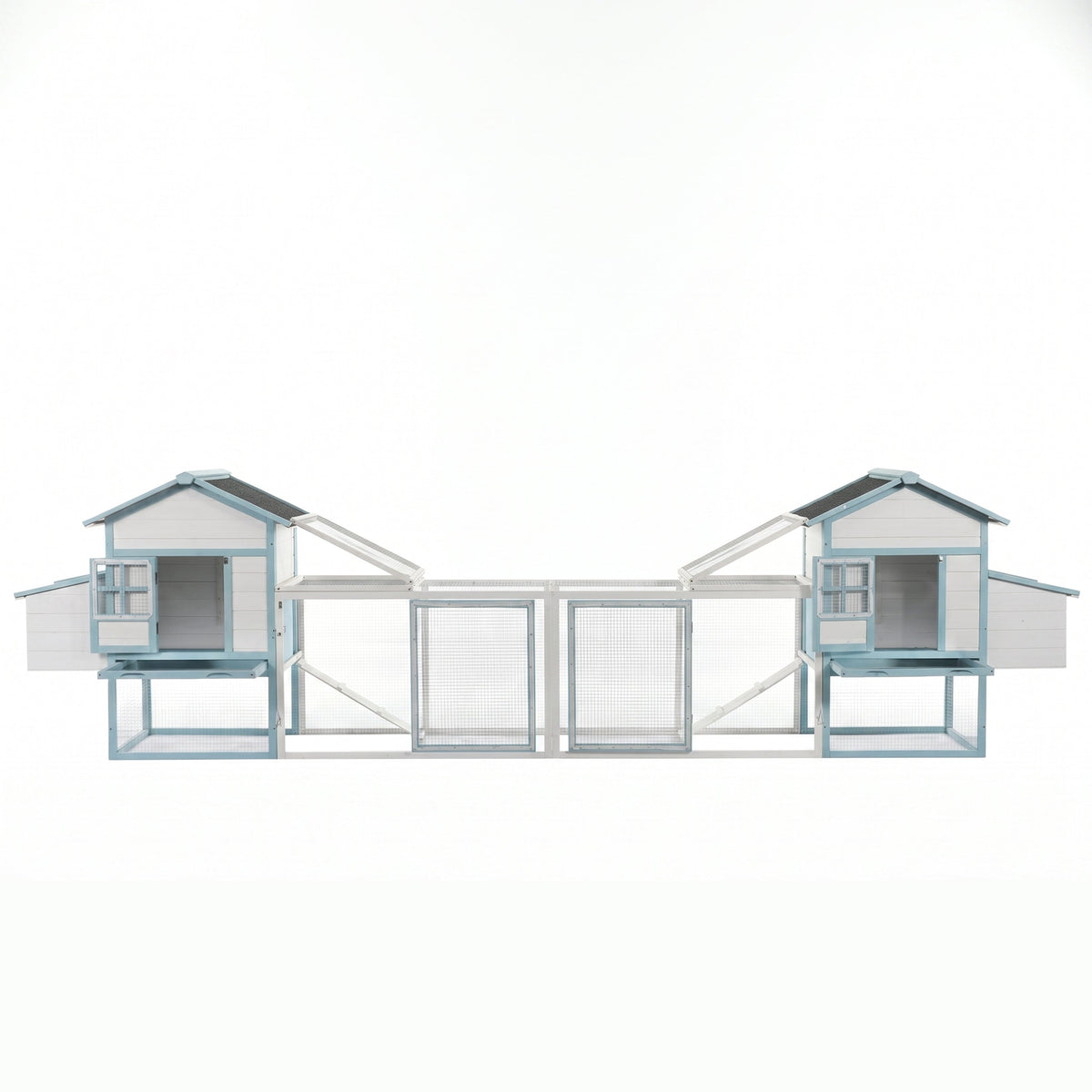 Large Wooden Chicken Coop with Double Nesting Boxes, Outdoor Walk-In Chicken Run with Waterproof Asphalt Roof, Fir Wood Poultry Cage with Pull-Out Dropping Trays