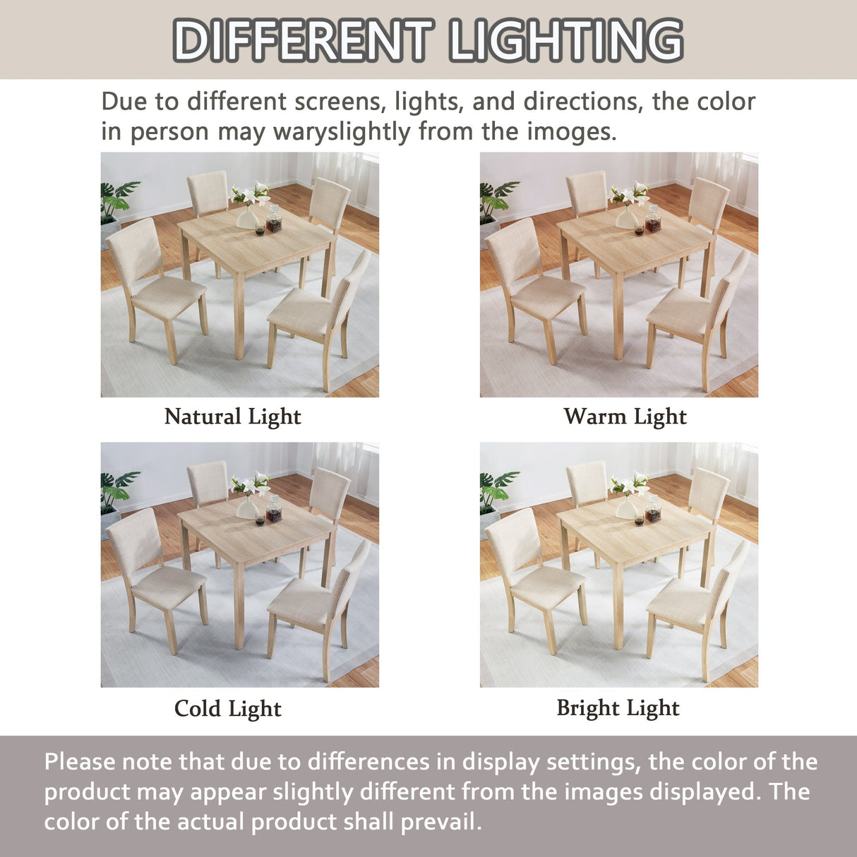 Modern 5-Piece Wooden Dining Table Set for 4 People in Light Oak