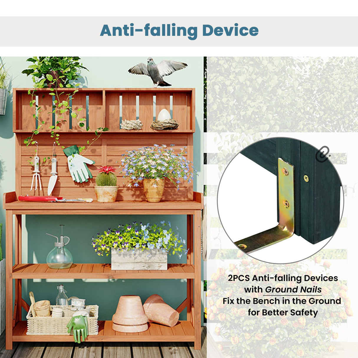 TOPMAX 65' Large Wooden Farmhouse Rustic Outdoor Potting Bench Table