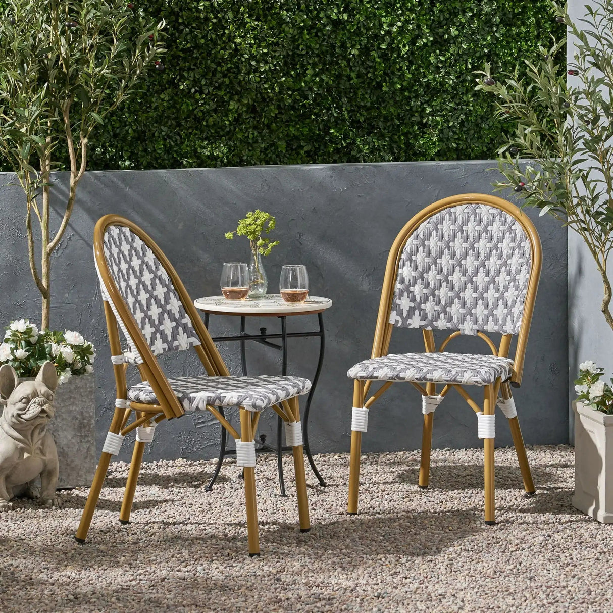 Chic French Bistro Chair With Durable Rattan And Aluminum Frame