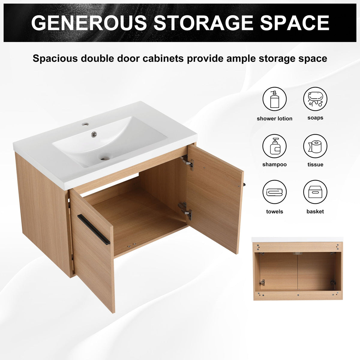 Bathroom Vanity Set With Resin Countertop Sink, 2 Doors