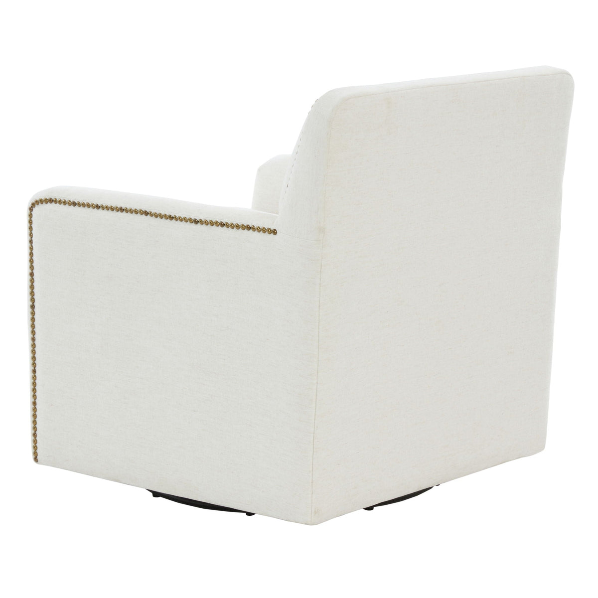 Cream Swivel Accent Chair with Antique Brass Nailhead Trim