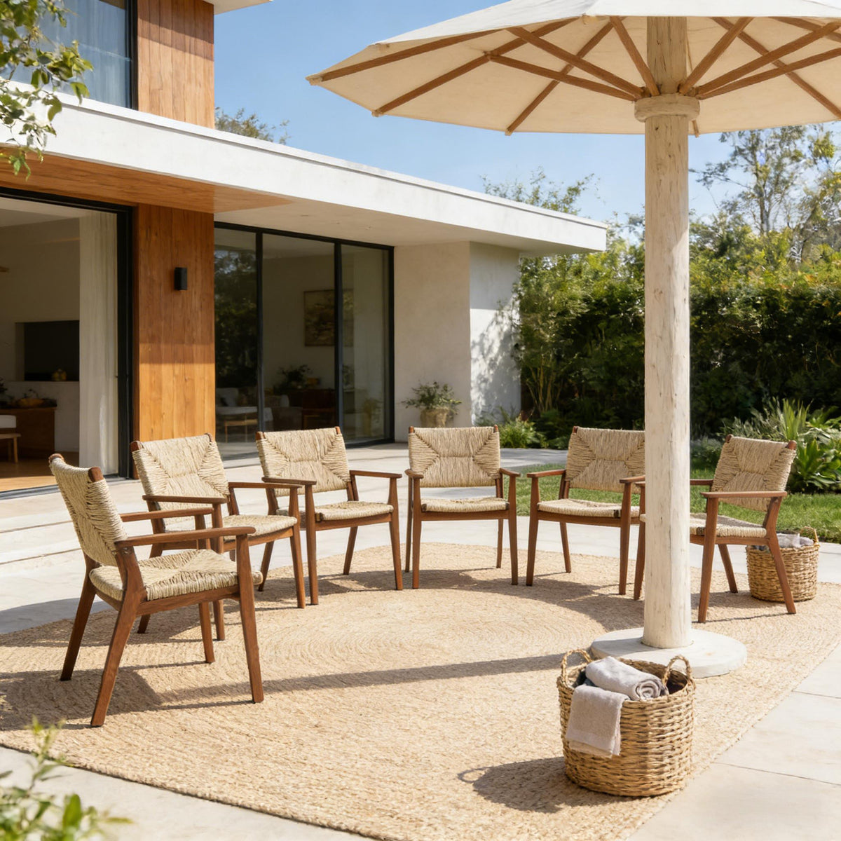 Durable Outdoor Dining Chair with Acacia Wood Frame and Wicker Seat