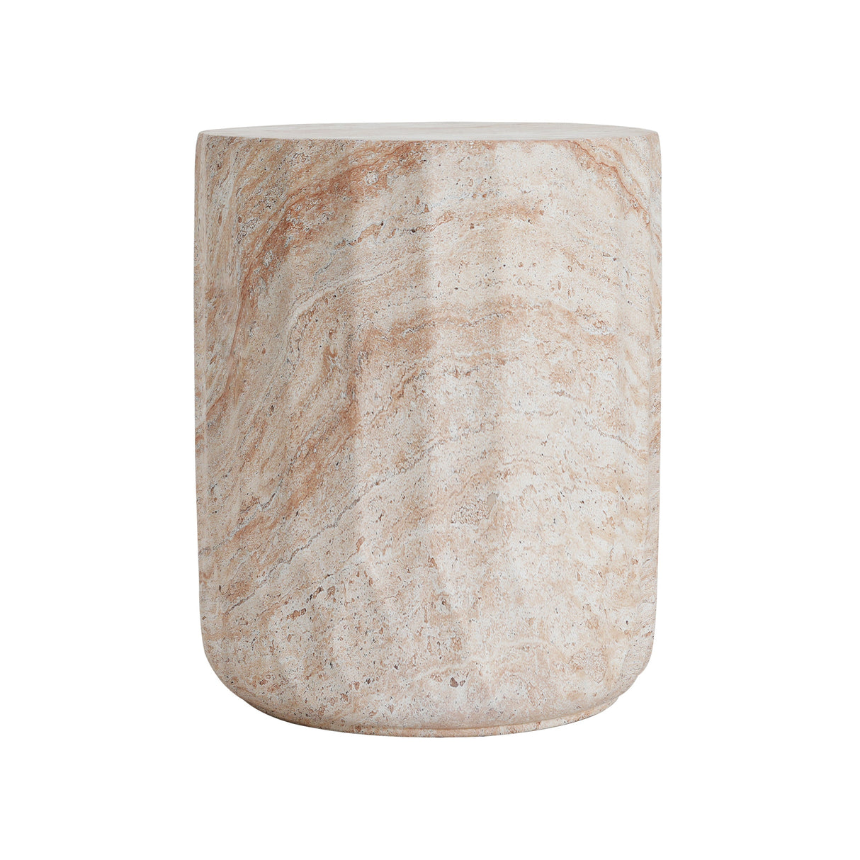 Elegant Indoor/Outdoor Lightweight Concrete Cylinder Side Table with Travertine Finish Beige