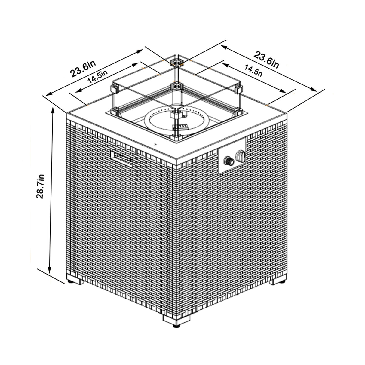 24" Propane Gas Fire Pit Table with Tile Tabletop and Wicker Base
