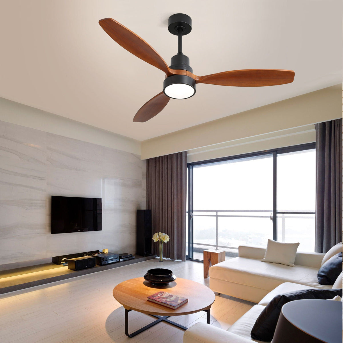 Ceiling Fan with Reversible DC Motor, LED Light & Remote Control - Dark Brown or White