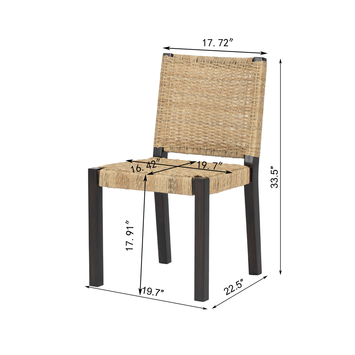 Solid Wood Rattan Backrest Dining Chairs, Set of 2