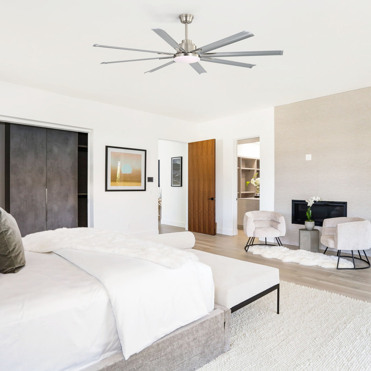 DC Motor Ceiling Fan With Dimmable Light And 8 Blade Aluminum Blades - Nickel
