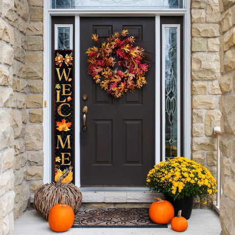 72in Wooden Fall Welcome Porch Sign - Front Door Decor for Seasonal Celebrations, Vintage Fall Decoration - Tuesday Morning - Wall Signs