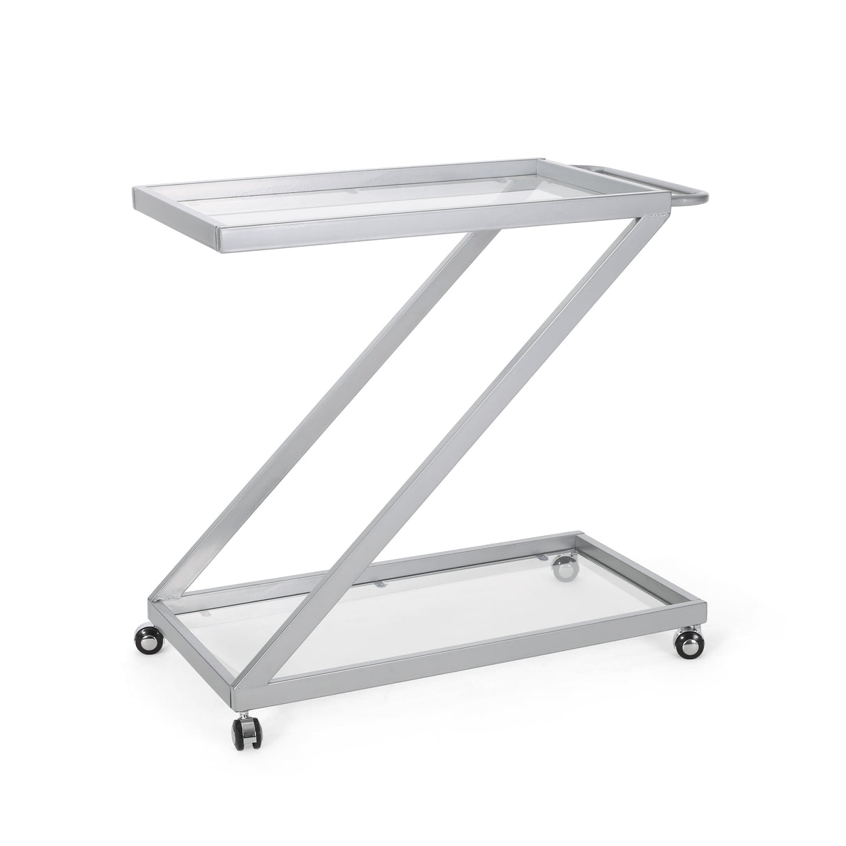 Modern Z-Shaped Bar Cart with Tempered Glass Shelves