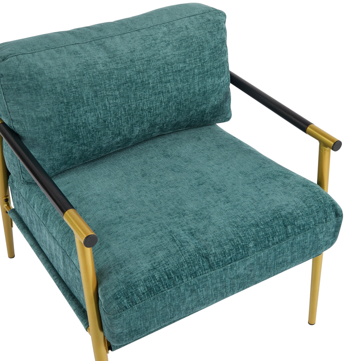 Modern Accent Chair with Plush Cushions and Wooden Armrests