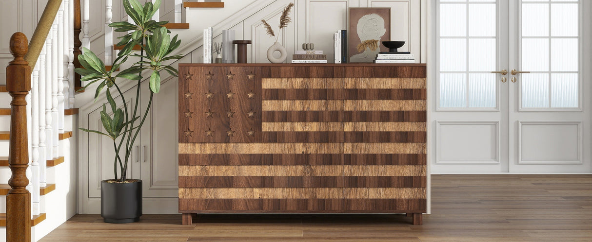 55-Inch Walnut Buffet Sideboard Cabinet with Storage