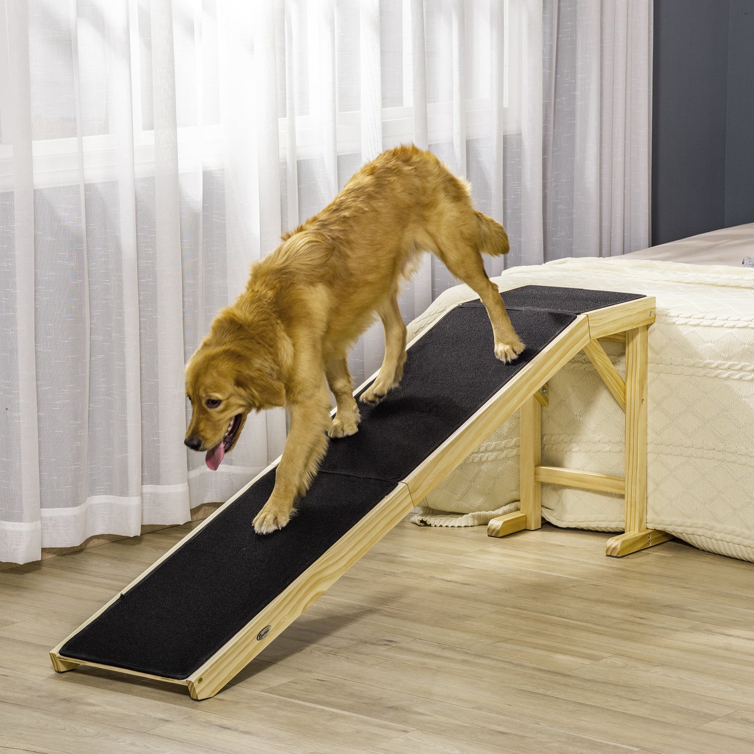 PawHut-Dog-Ramp-for-Bed,-Pet-Ramp-for-Dogs-with-Non-Slip-Carpet-Pet-Ramp