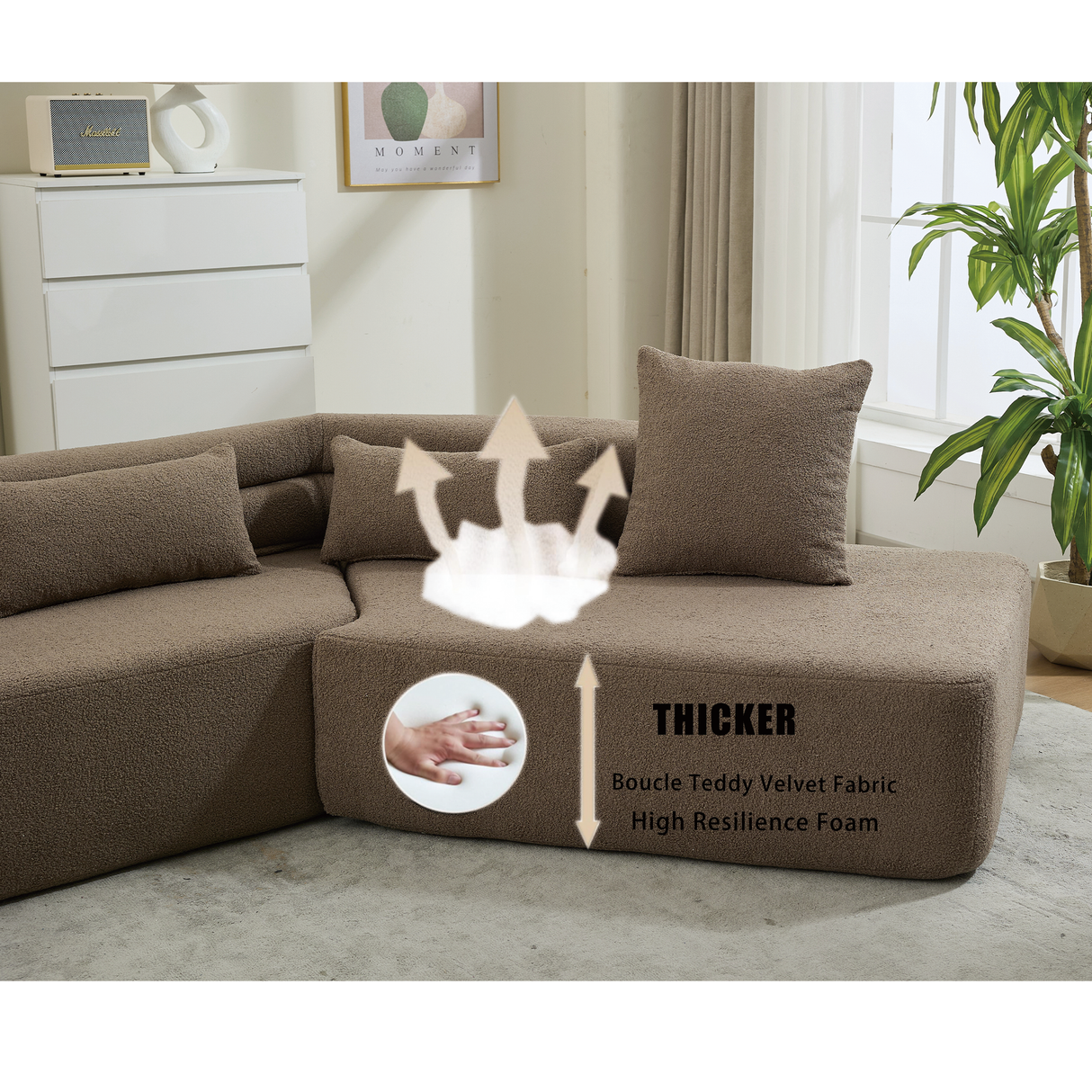 Minimalist Cloud Sectional Couch 4-Seater Brown