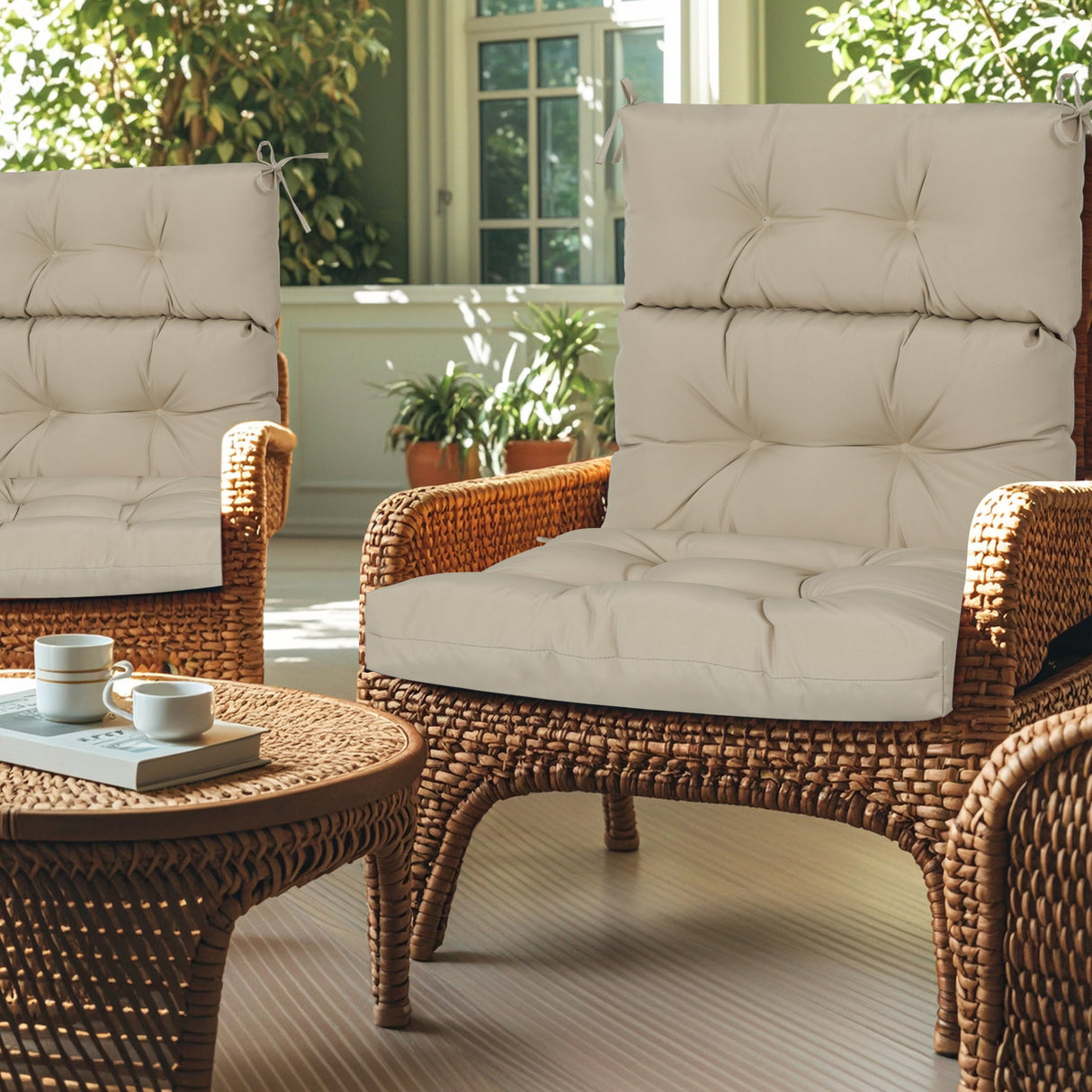 2-Piece High Back Patio Chair Cushion Set - Beige