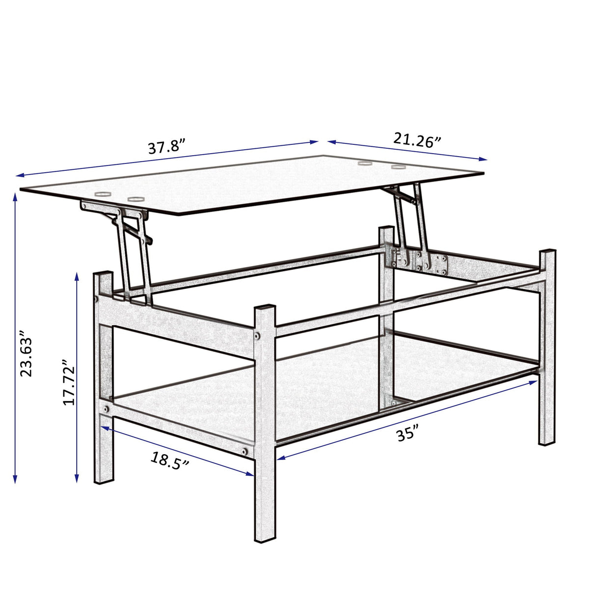 Glass Lift Top Coffee Table, Modern Simple 2-Layer Tempered Glass Coffee Table For Living Room - Black