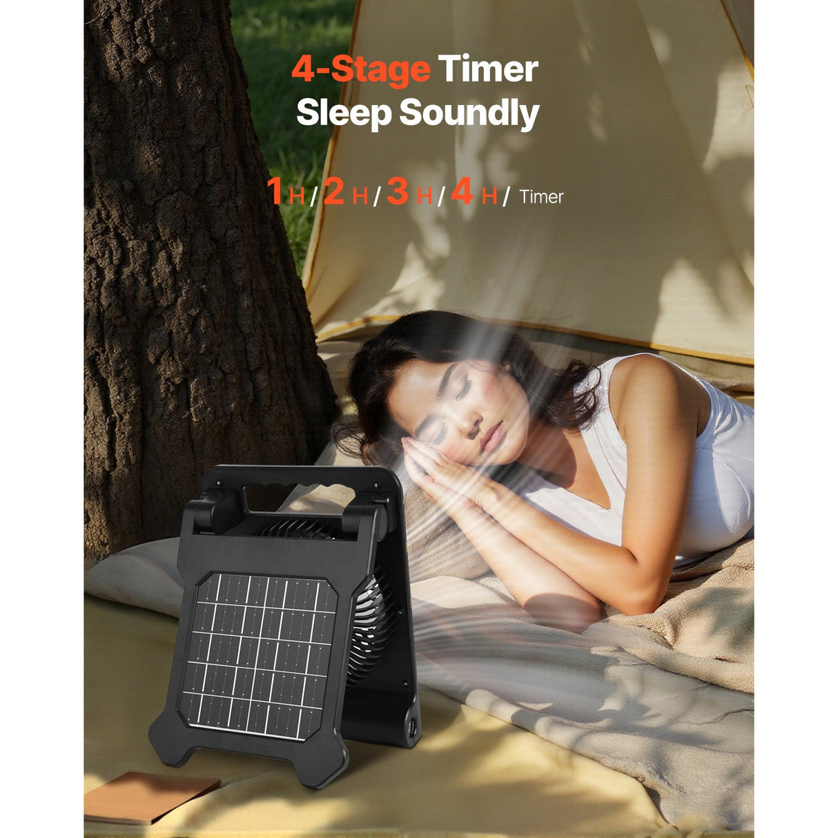 10000mAh Rechargeable Solar Fan LED Lantern 7 Inch Portable Cordless 4W