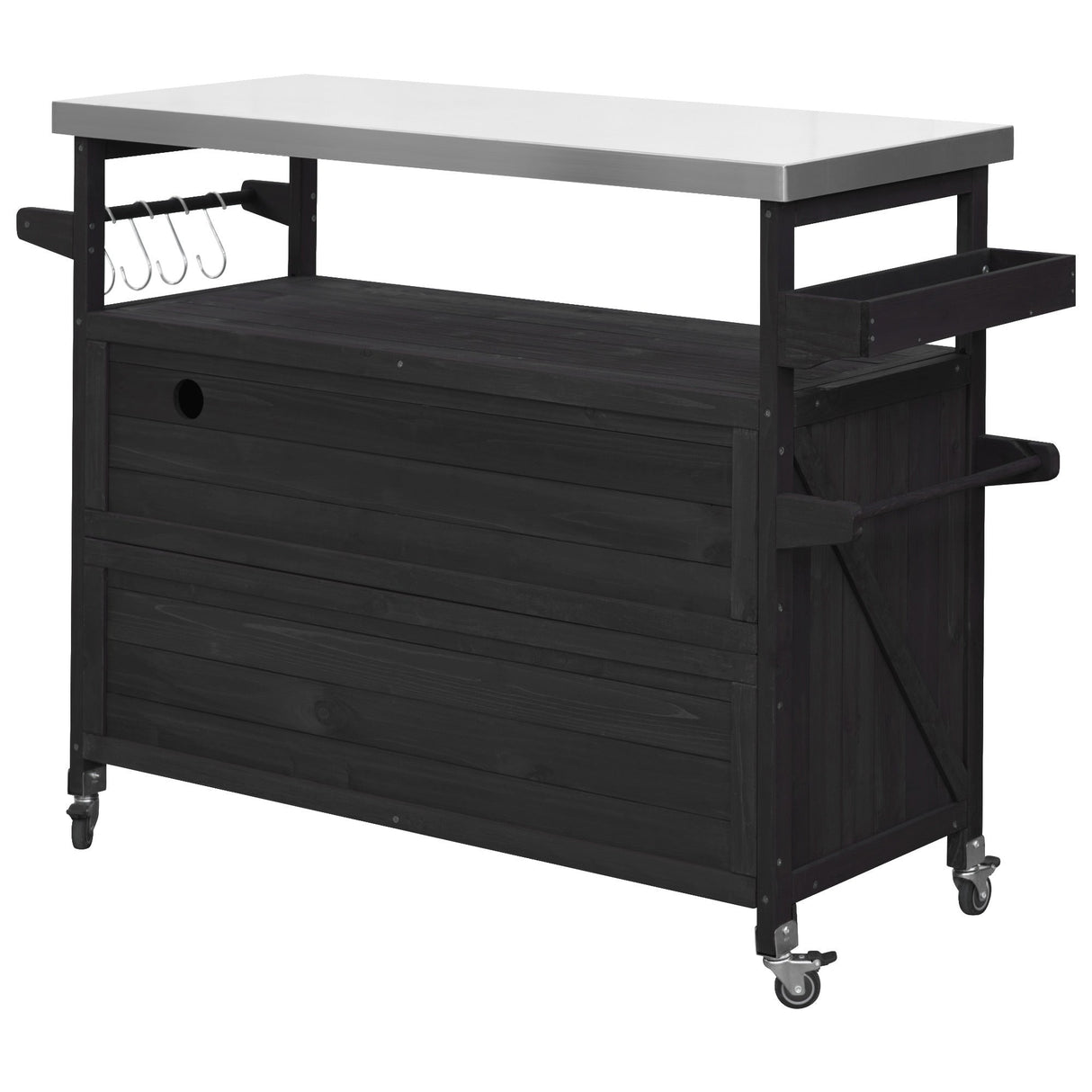 K&K Outdoor Kitchen Island with Rolling Bar Cart and Storage Cabinet