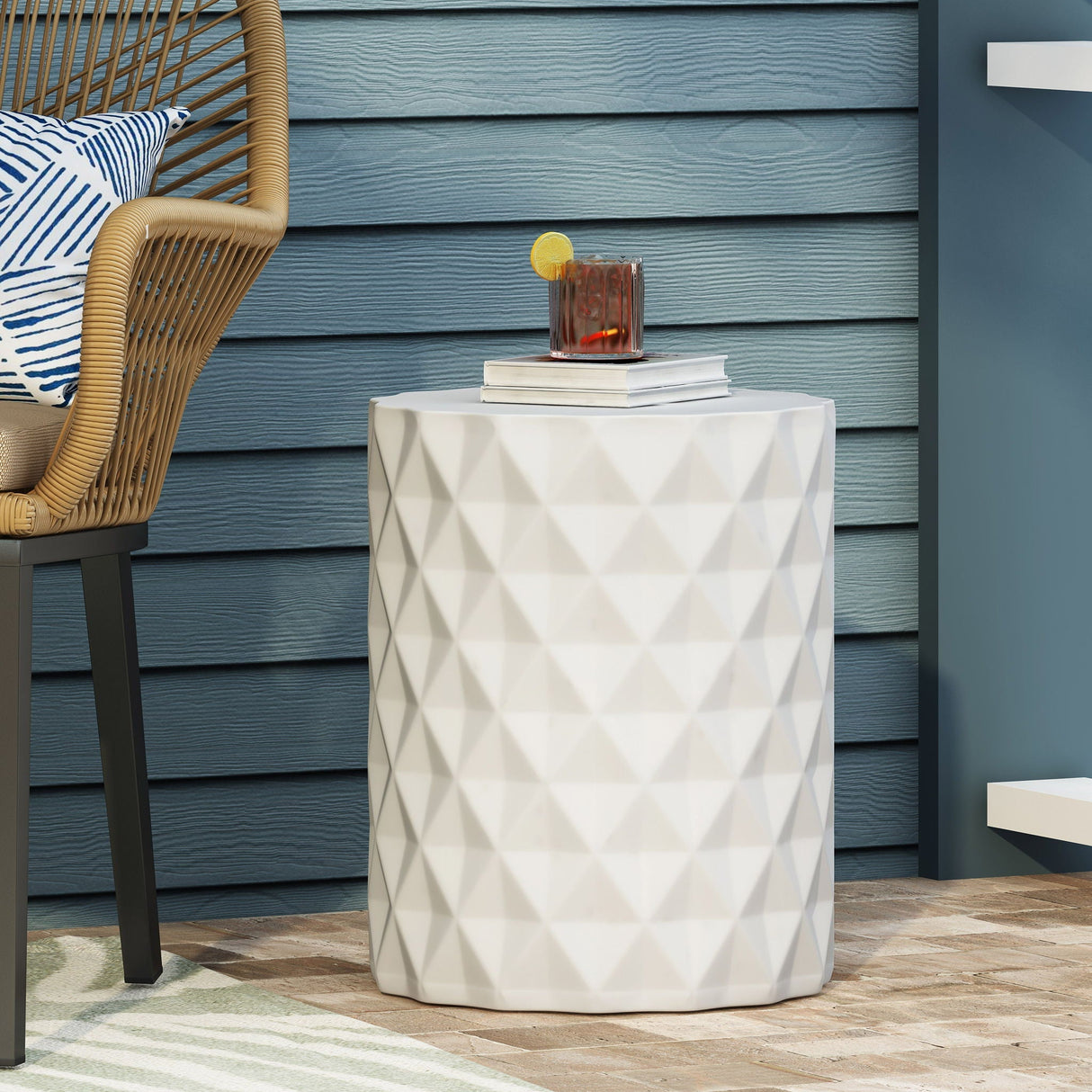 Outdoor Lightweight Concrete Side Table - Antique White