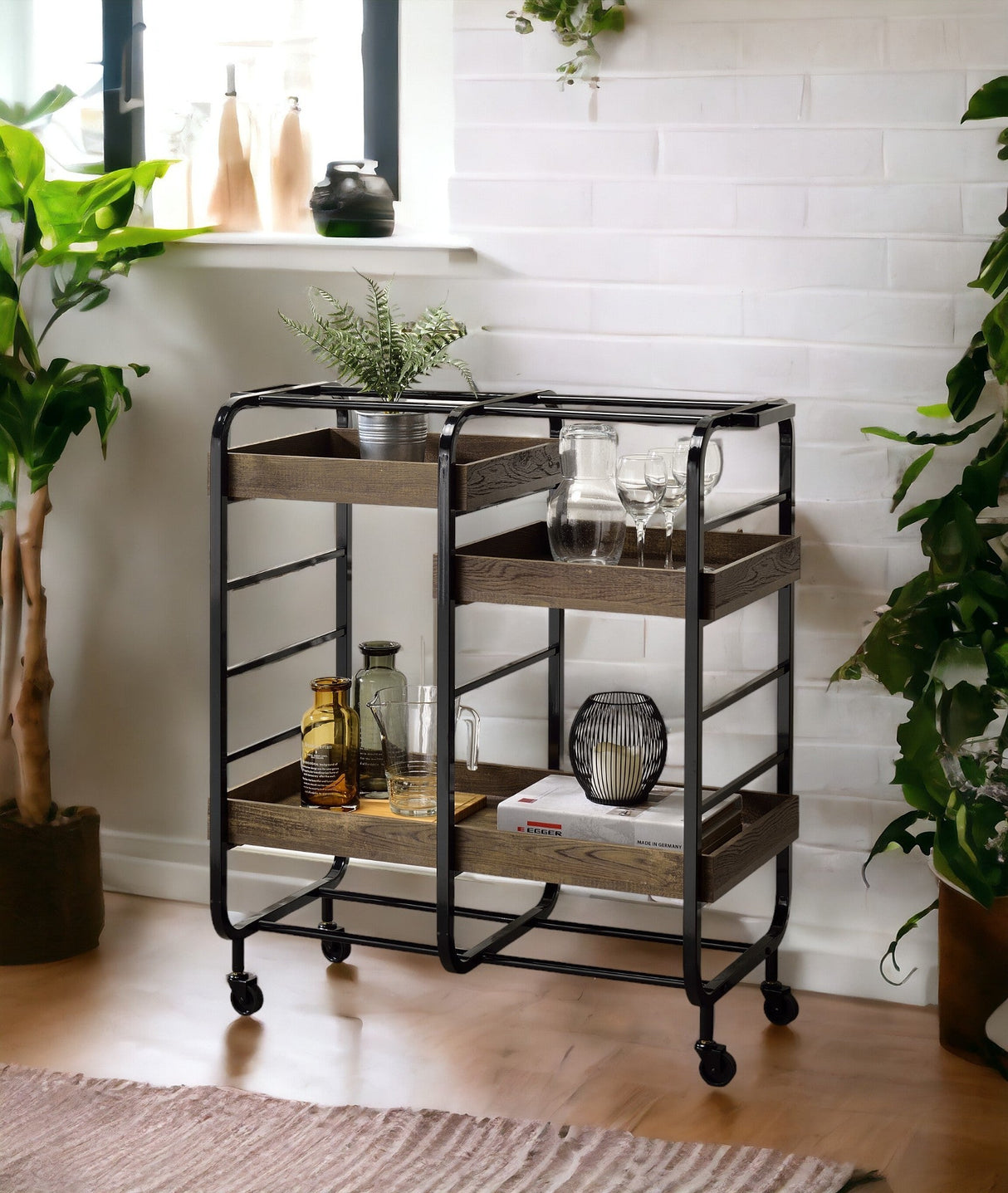 Vorrik Black & Walnut Finish Serving Cart
