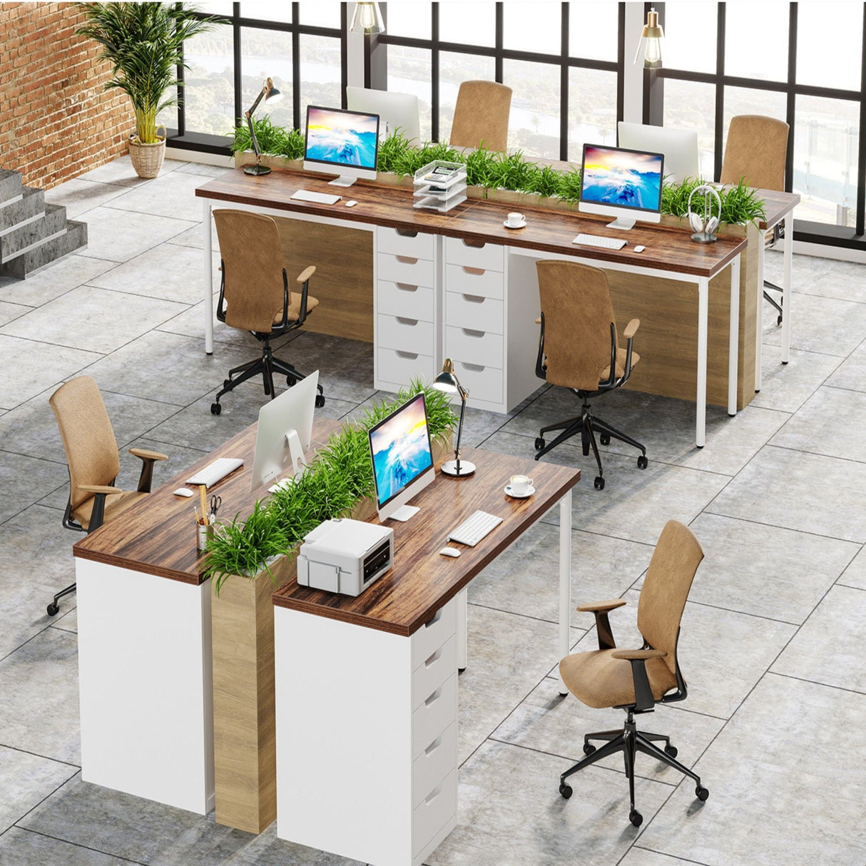 Computer Desk With 5 Drawers, Reversible Cabinet Design