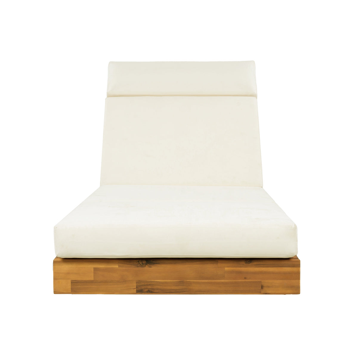 Modern Acacia Wood Outdoor Chaise Lounge with Beige Cushion