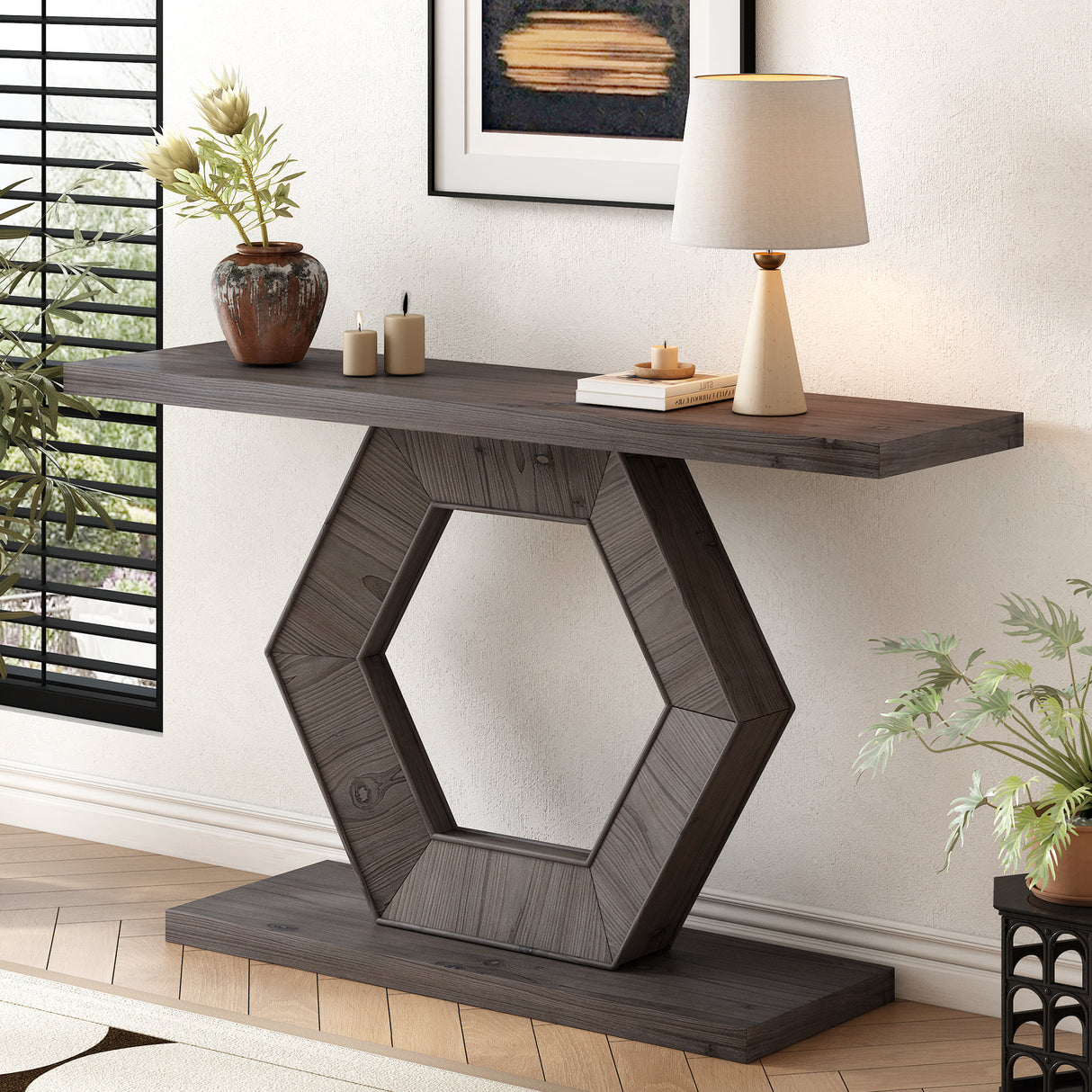Modern-Entryway-Table-with-Striking-Hexagon-Leg-Design-Entryway-Tables