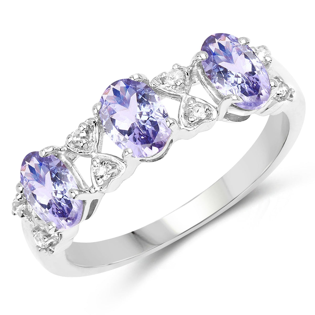 1.40 Carat Genuine Tanzanite and White Topaz .925 Sterling Silver Ring