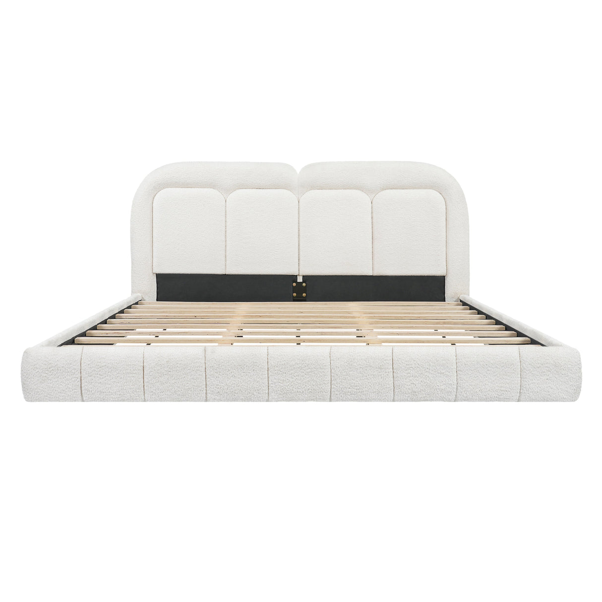 King Size Boucle Upholstered Platform Bed with Tufted Headboard
